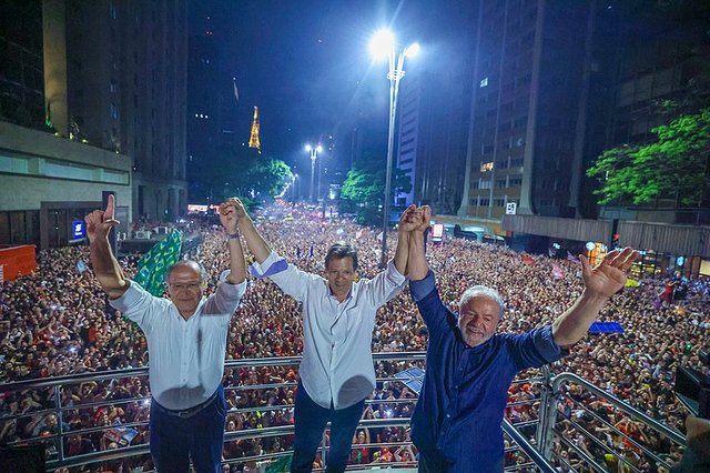 Lula (on right of photo) victorious in Brazilian election Photo by Colectivo Resistencia