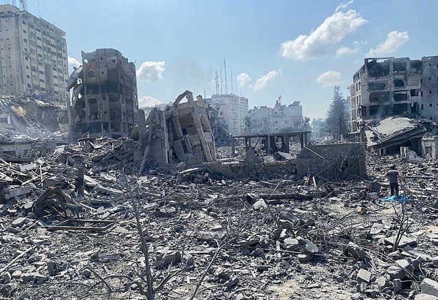 Damage caused by Israeli airstrike in Gaza city October 2023 pic by Wafa
